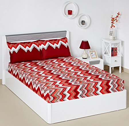Solimo Abstract Waves 144 TC 100% Cotton Double Bedsheet with 2 Pillow Covers, Red