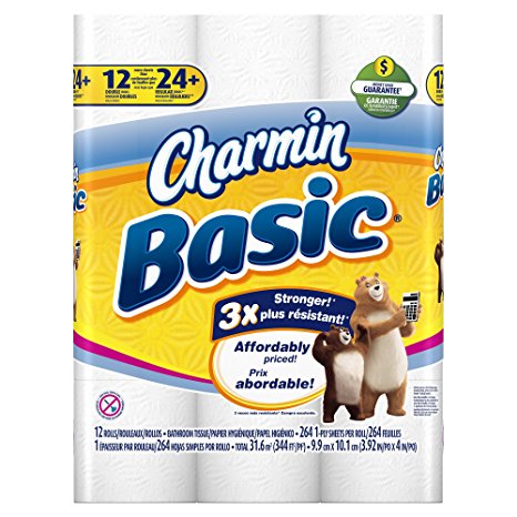 Charmin Basic Toilet Paper, Double Roll, 12 Count