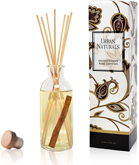 Urban Naturals Cinnamon Vanilla Oil Reed Diffuser Set | Warm, Fresh Baked Cookies | Perfect Fall Scent! | Made w/Essential Oils | Great Kitchen Scent & Gift Idea | Eco-Friendly. Vegan.