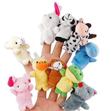 LEORX 10pcs Different Cartoon Animal Finger Puppets Soft Velvet Dolls Props Toys