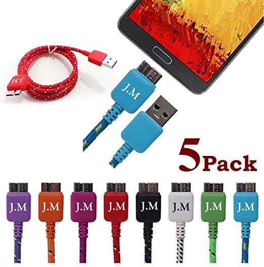 Josi Minea® 5 Pcs Fabric Braided Premium High Quality Ruggedized Micro USB 3.0 Rainbow Cables 3 Feet / 1 Meter Charger Sync Data Rapid Charging Cable USB Cord Wire for Samsung Galaxy S5 / SV / i9600 and Galaxy Note 3 / III / N9000 / N9001 (5 Pack)