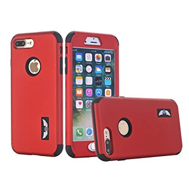 iPhone 7 Plus Case, AOKER Hybrid Heavy Duty Shockproof Full-Body Protective Case with Dual Layer [Hard PC  Soft Silicone] Impact Protection for Apple iPhone 7 Plus 5.5 Inch (Full Red)