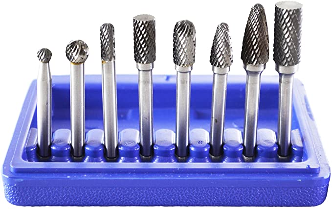 Astro Pneumatic Tool 2181 8-Piece Double Cut Carbide Rotary Burr Set 1/4" Shank in Blow Molded Case