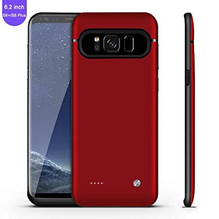 Galaxy S8 Plus Battery Case,FIDEA 5000mAh Rechargeable Slim External Battery Case,With Rechargeable External Battery,Portable Charger Juice Pack Power Bank Cover for Samsung Galaxy S8 Plus(Red Rose)
