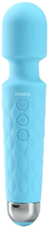 PERIKES Personal Mini Wand Massager with 20 Magic Vibration Wireless USB Rechargeable Handheld Waterproof Mute Shoulder Neck Back Body Massager Deep Stress Relax Gift for Women/Men (Blue)