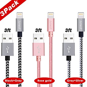 Lightning Cable,3Pcs 3FT Durable Nylon Braided Charging Cable, Compatible with iPhone 7/ 7 Plus/6/6s/6 plus/6s plus, iPhone 5/5s/5c,iPad, iPod,iPod