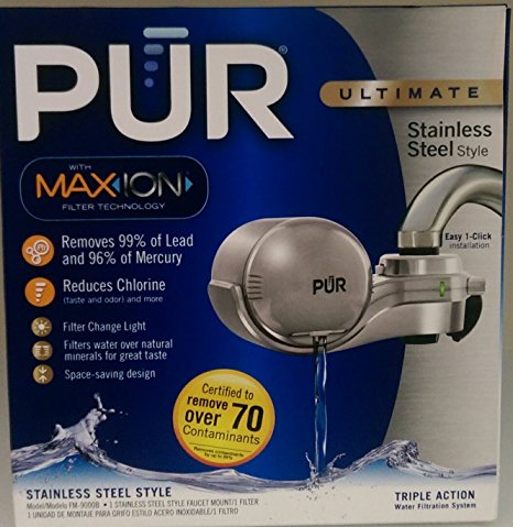 PUR FM-9000B Faucet Mount Water Filter - Stainless Steel Style