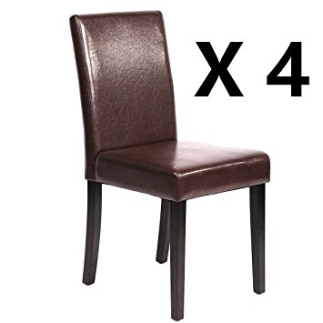 Mr Direct Set of 4 Urban Style Leather Dining Chairs With Solid Wood Legs Chair