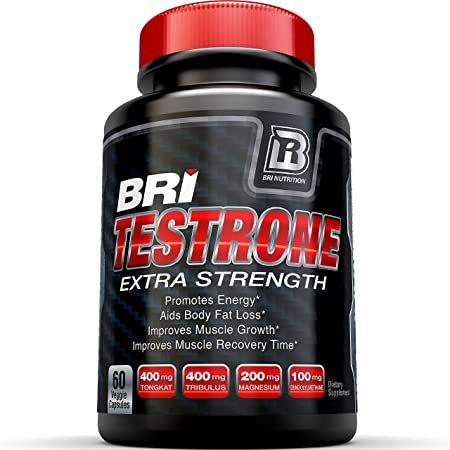 BRI Testrone Maximum Strength Testosterone Booster for Men Natural Strength, Stamina, Performance and Metabolism Booster for Healthy Fat Burning, Weight Loss and Muscle Gain (60 Veggie Cellulose Caps)