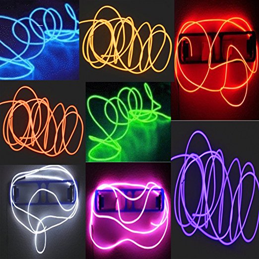 8 Pack - TDLTEK Neon Glowing Strobing Electroluminescent Wire /El Wire(Blue, Green, Red, White, Pink, Purple,Orange, Yellow)   3 Modes Battery Controllers