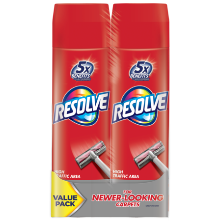 Resolve Dual Pack High Traffic Carpet Foam, 44oz (2 Cans x 22oz), Cleans Freshens Softens & Removes Stains