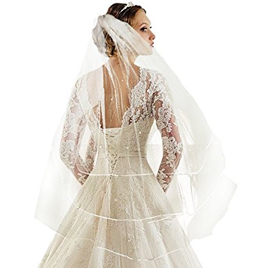 Tulle Applique Wedding Veil Bride Veils with Comb Lace Beaded Edge Wedding Veils