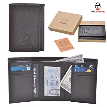 Estalon Hand Made Men's Rfid Blocking Leather Trifold Protected Security Wallet