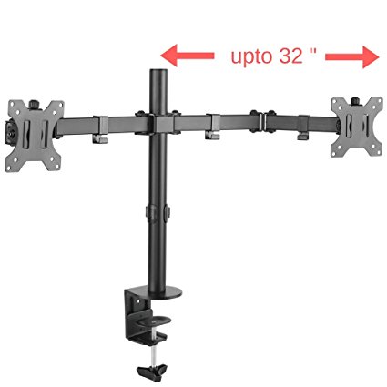 PriMount - 32 inch Articulating Dual Monitor VESA Stand Mount with Double Jointed Arms for 2 / Two Computer LCD LED Flat Curved Screens weighing upto 23 Lbs each (EX-20)