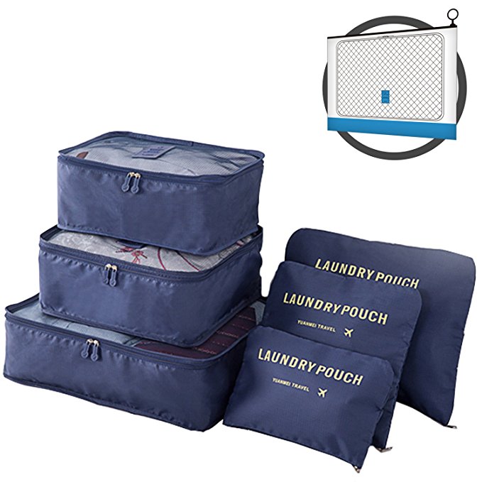 P,travel Travel Packing Organizers Cubes Laundry Bag 7pc Set