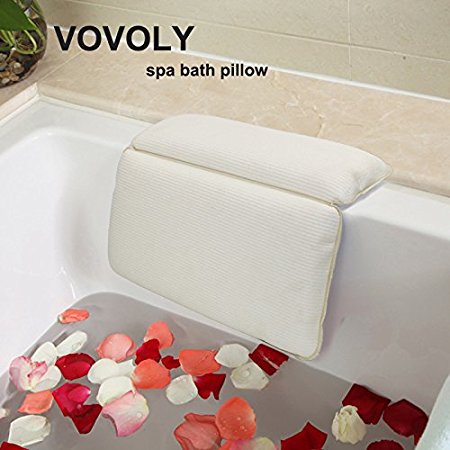 VOVOLY Bath Pillow Large Suckers Non-Slip Spa Bath Pillow Featuring Powerful Gripping Technology Fits Any Size Tub
