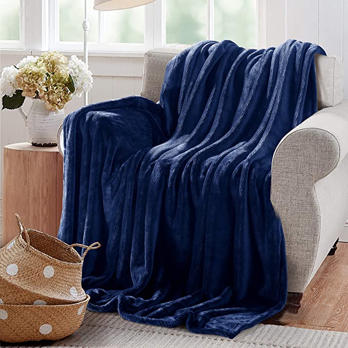 Reafort Ultra Soft Flannel Fleece Royal Plush Velvet Lightweight Living Room/Bedroom Warm Blanket (Blue, Full/Queen 90"X92")