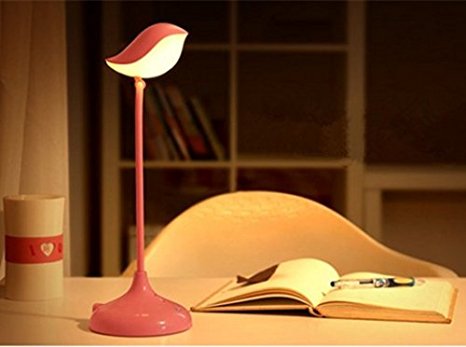 E-Plaza Intelligent Body Motion Sensor Lovely Bird Eye Care Dimmable LED Night Light USB Rechargeable Wall Lamp (Pink bird yellow light)