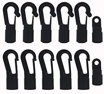 10 Pcs Bungee/ Shock Cord Hook Terminal End Tabbed S Hooks for 1/4" Bungee to Use on Kayaks