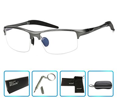Beison Sports Optical Eyeglasses Frame Plain Glasses Clear Lens Rx
