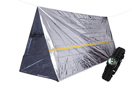 Emergency Survival Mylar Tent for 2 Person Cold Weather Thermal Reflective Shelter- 8’ X 7’ All Weather Tube Tent - Lightweight & Compact – Includes 1 Piece of Survival Paracord Bracelet