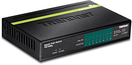 TRENDnet 8-Port GREENnet Gigabit PoE  Switch, 61W PoE Budget, 16Gbps Switching Capacity, Plug N Play, TPE-TG82G