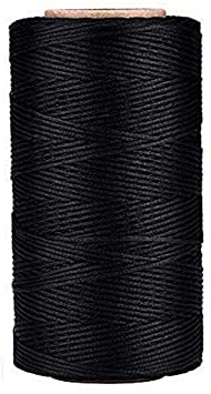AntKits 284 Yards 150D 0.8mm Flat Leather Waxed Thread Cord and 12 pcs Stitching Needles with Big Pinhole for Leather Factory or Leathercraft DIY, Black