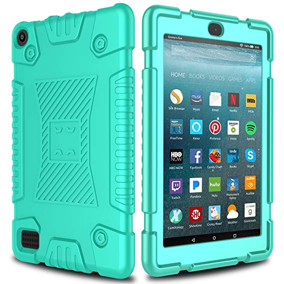 All-New Amazon Fire 7 Silicone Case, Elegant Choise Anti-Slip Shockproof Soft Silicone Kid Friendly Protective Case Cover for All-New Amazon Fire HD 7 Table (7th Generation) 2017 Release (Turquoise)