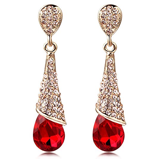 Calors Vitton Gold Plated Full Rhinestone Long Drop Earrings for Women Dress