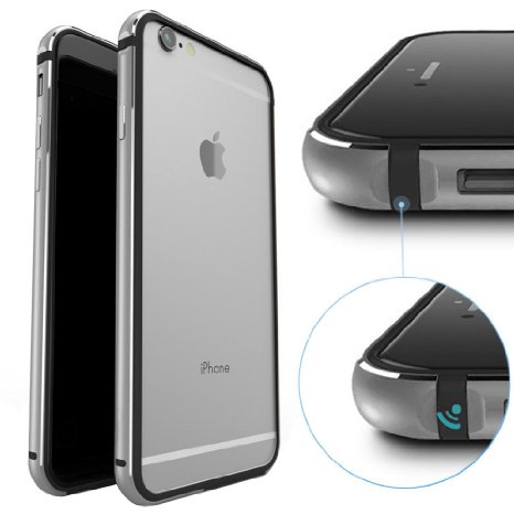 iPhone 6 Case KEWEK Aluminum Metal Bumper No Signal Reduce Flexible TPU Inner Frame Dual Layer Shock Absorbing Phone Case for iPhone 6  6s Gray