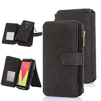 LG V20 Case, CaseUp 12 Card Slot Series - [Zipper Cash Storage] Premium Flip PU Leather Wallet Case Cover With Detachable Magnetic Hard Case For LG V20 - Black