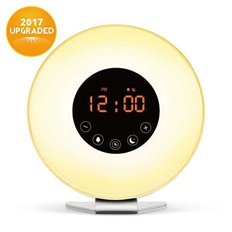 Wake Up Light, Digital Sunrise Alarm Clock，2017 Updated Clock with Multi-Colorful Night Light, 6 Nature Sounds, FM Radio, Sunrise and Sunset Simulation Perfect Suit for Bedside