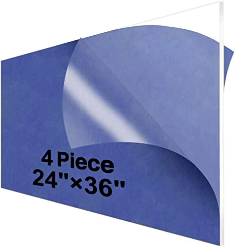 24x36 Acrylic Sheet for Protective Sneeze Guard, Pack of 4, Clear Acrylic Plexiglass Sheet 1/8 Thick Cast Acrylic Sheet 24 x 36, 3mm Transparent Protection Shield 24x36 Plexi Glass Panel Desk Divider