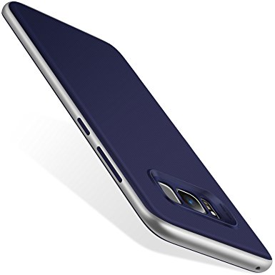 Galaxy S8 Case, TORRAS 2 in 1 Hybrid Anti Fingerprint Slim Fit Soft TPU Rubber Cover with Hard Plastic Bumper Scratch Resistant Phone Case for Samsung Galaxy S8, Navy Blue/Silver Edge