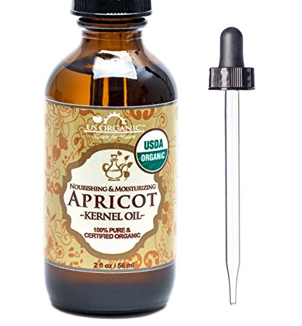 US Organic Apricot Kernel Oil, USDA Certified Organic,100% Pure & Natural, Cold Pressed Virgin, Unrefined in Amber Glass Bottle w/ Glass Eyedropper for Easy Application (2 oz (56 ml))