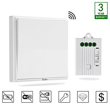 Thinkbee Wireless Light Switch Kit,No Battery No Wiring No WiFi Required,Easy to Install On/Off,Self-powered Kinetic Remote Controlled Dimmer Light Switch and Receiver ,White