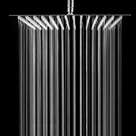 SARLAI Solid Square Ultra Thin 304 Stainless Steel Brushed Nickel 12 Inch Adjustable Rain Shower Head ,Waterfall Full Body Coverage with Silicone Nozzle