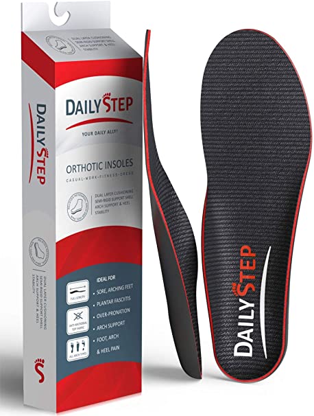 Daily Step Insoles Men Women - Built-in Arch Support Shoe Insert - Plantar Fasciitis Insoles - Shoe Insoles for Flat Feet, Heel and Foot Pain Relief - Orthotic Inserts - Work Boots, Dress, Casual