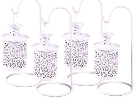 White Hanging Tea Light Candle Holder - 4 Pack Decorative Tealight Holders