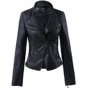 LLF Womens Faux Leather Stand-up Collar Moto Biker Short Jacket