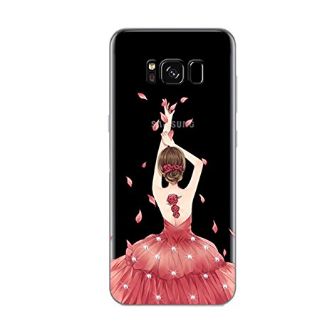 Galaxy S8 Case,COSROLE Clear Transparent Silicone Rubber TPU [Girl Dress Pattern] [3D Relif] Fully Protective Anti-Scratch Back Phone Cover Case for SAMSUNG Galaxy S8-Pink Dress