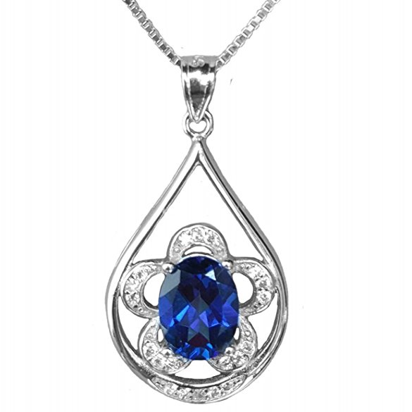 SheColour Natural Pink / Tanzanite Blue Topaz Gemstone Pendant Sterling Silver Necklace