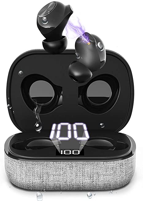 Tikland True Wireless Earbuds, Bluetooth Earbuds with Microphone, HIFI Sound Quality, IPX7 Waterproof, CVC8.0 Noise Cancelling, Up to 30H Playtime with Type-C Charging Case (fabric)
