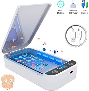 KYTUWY UV Cell Phone Sanitizer, Portable Ultraviolet Light Sterilizer Disinfection for Smartphones Makeup Tools Jewelry Watches, Effective Aromatherapy Functional Sterilization Disinfector Box