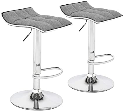 XSZ Modern Pu Fabric Adjustable Swivel Barstools Square Board Curved Foot with Back for Kitchen Counter Set of 2 (Dark Gray)