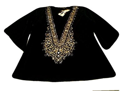 Angel 3/4 Sleeve, Black Silky Microknit Top, V Neck, with Mini Gold Sequin Detail (Medium)