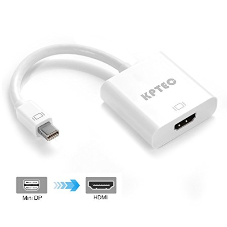 KPTEC Mini DisplayPort (Thunderbolt) to HDMI Adapter for Apple MacBook, MacBook Air, MacBook Pro, Surface Pro - White