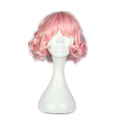Kadiya Short Curly Wavy Layered Lolita Harajuku Cosplay Wigs Costume Hair Pastel Pink