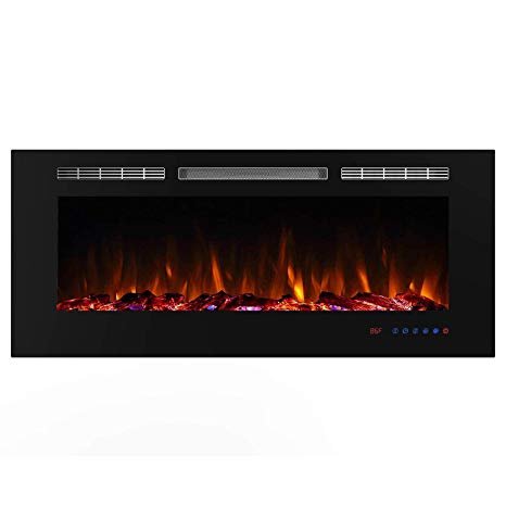 Valuxhome 50" 750W/1500W, in-Wall Recessed Electric Fireplace Heater w/Touch Screen Panel, Black