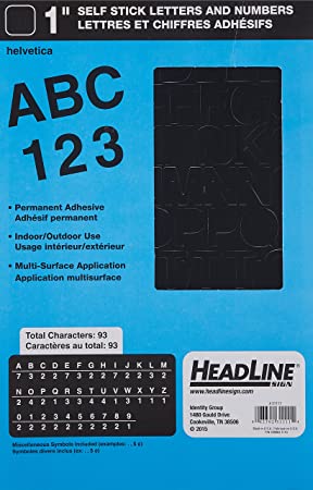 Headline Sign 31111 Stick on Letters Vinyl Lettering, Helvetica 1-Inch Black Caps/Numbers